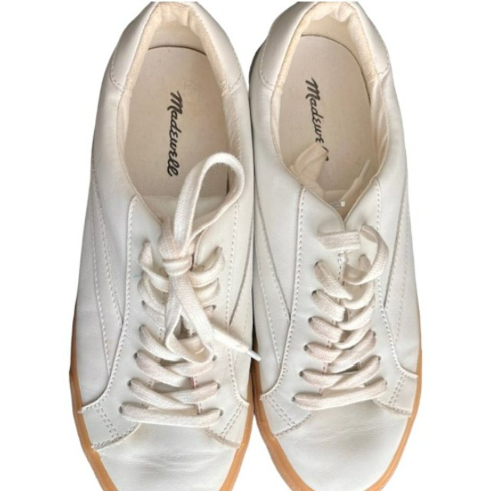Madewell Low Sidewalk Leather Sneakers Glitter Gum Sole - White - 9.5 - Picture 4 of 10